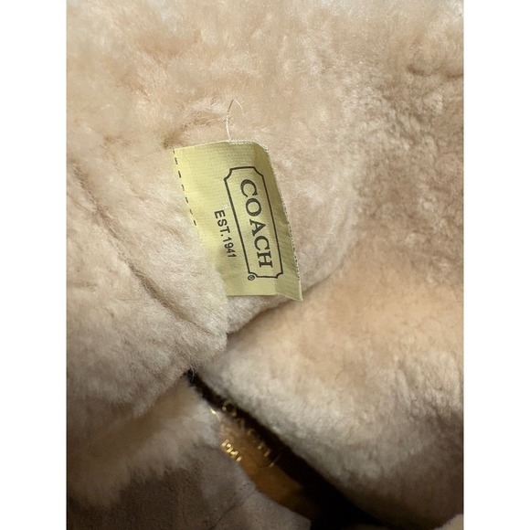 COACH Danee Suede Wedge Booties Women's Size 7.5B Taupe Brown Gold Zip Shearling - Picture 5 of 8